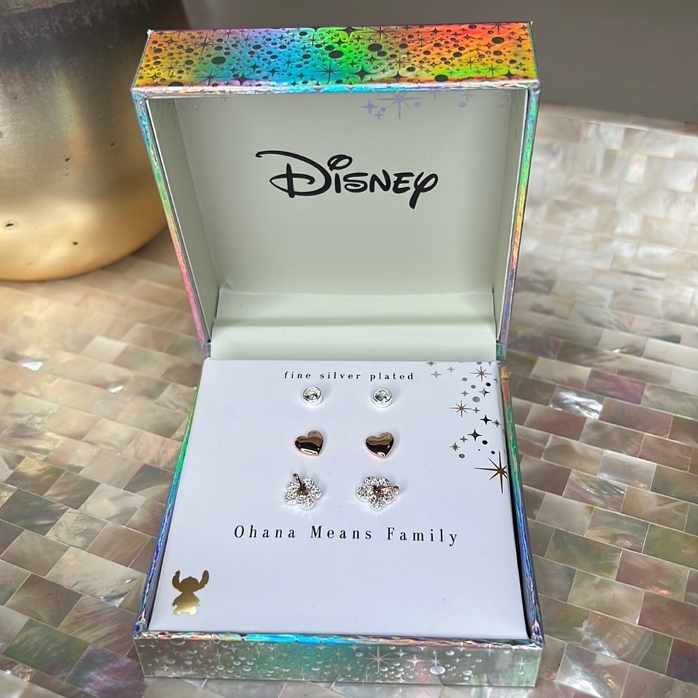 New in Box - Disney - Ohana Means Family - Fine Silver Plated Earrings